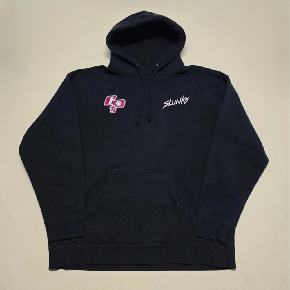 Slunks Men XL Black Graphic Hoodie Classic Sports Streetwear Pullover Reg Fit